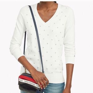 NEW Tommy Hilfiger V neck polka dot sweater XL